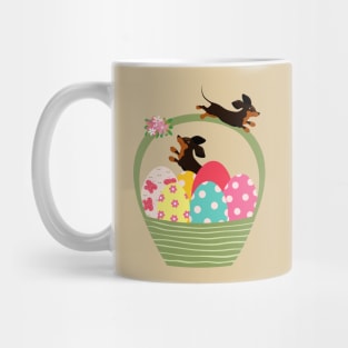 Dachshund Dog with Easter Eggs in Basket Mug